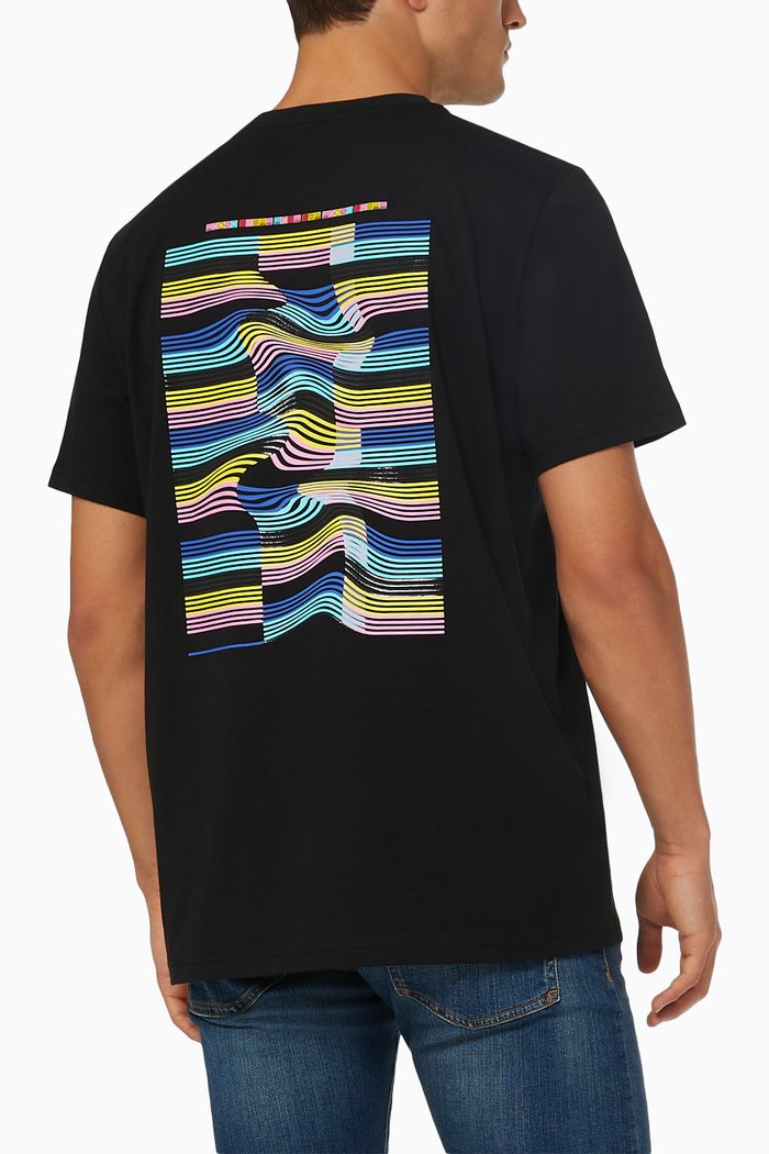 

Abstract Wave Print T-Shirt in Cotton Jersey, Black