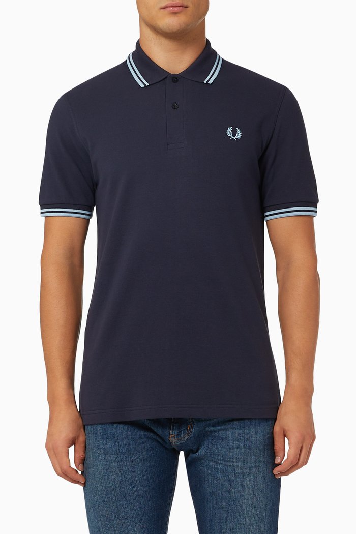 

Twin Tipped Polo Shirt in Cotton Piqué, Blue