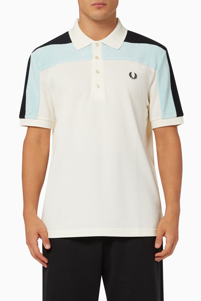 

Towelling Panel Polo Shirt in Cotton Piqué, Neutral