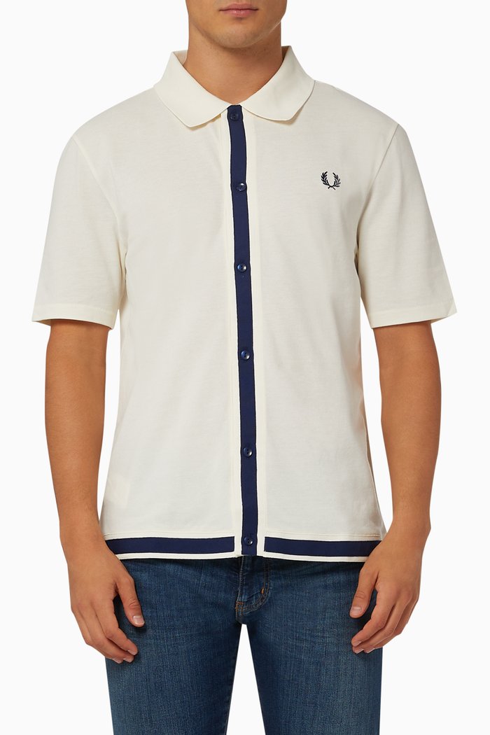 Button Through Polo Shirt in Cotton Piqué, Neutral