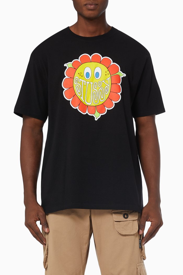 

Happy Flower T-shirt in Cotton Jersey, Black