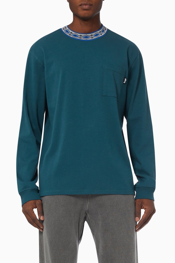 

Jacquarded Mock Neck T-shirt in Cotton Jersey, Green