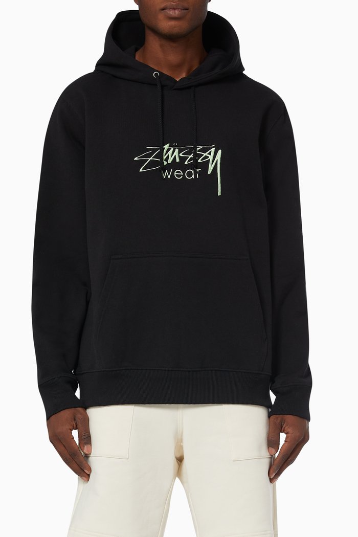

Stüssy Wear Logo Hoodie in Cotton Jersey, Black