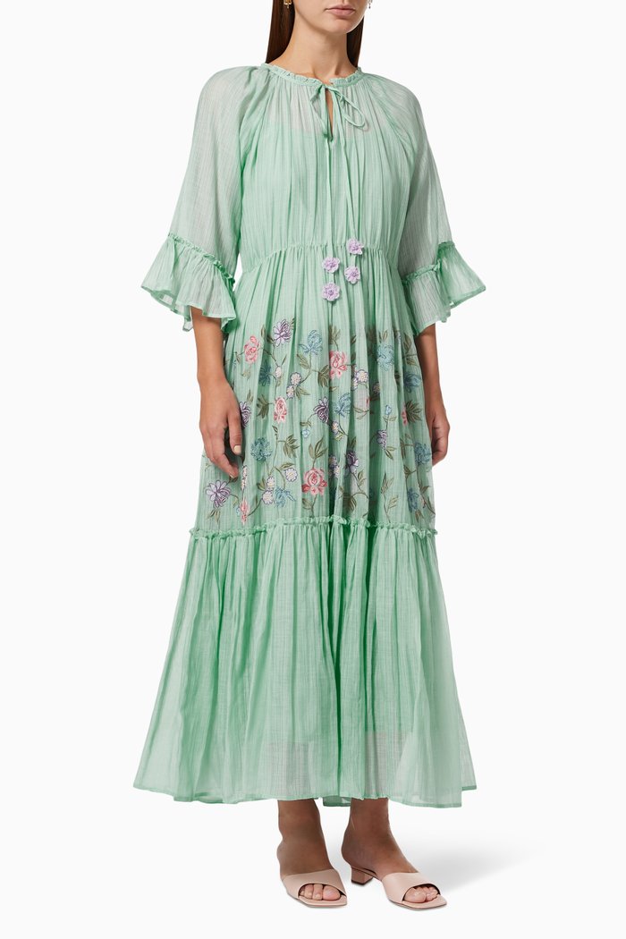 

Piano Maxi Dress in Cotton Silk Blend, Green