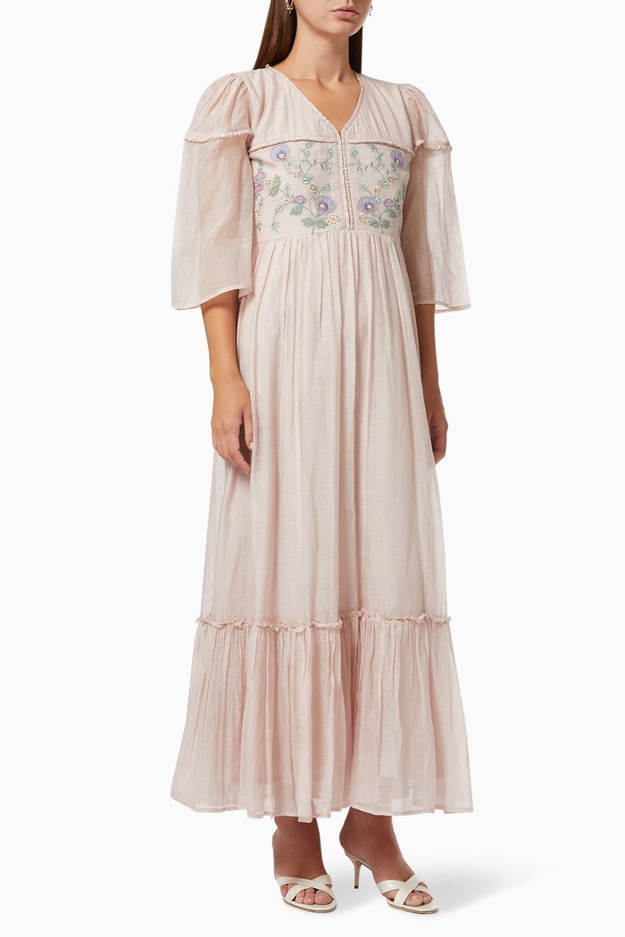 Nicki Maxi Dress in Cotton Silk, Pink