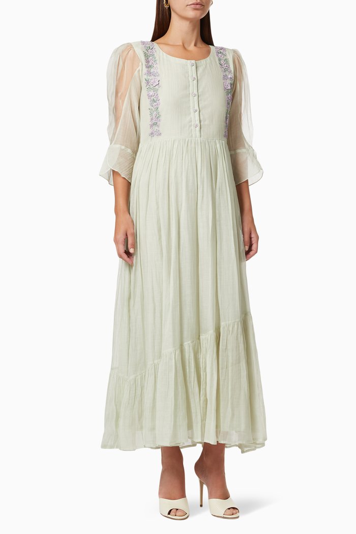

Violin Maxi Dress in Cotton Silk Blend, Green