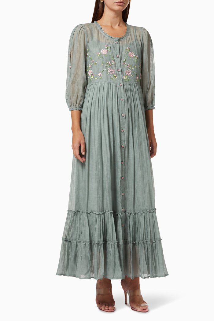

Fanny Dress in Cotton Silk Blend, Green