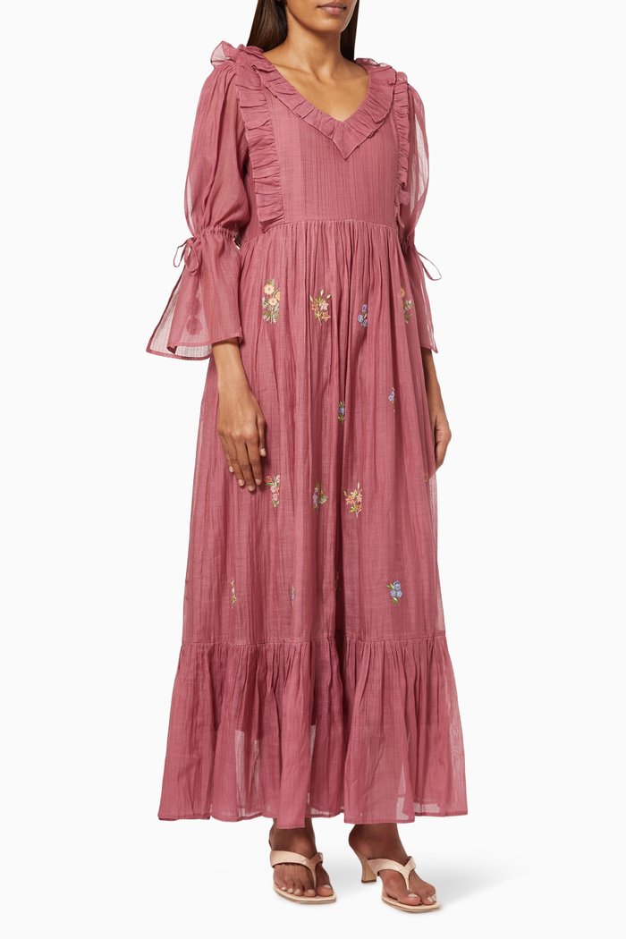 

Orange Maxi Dress in Cotton Silk Blend, Red