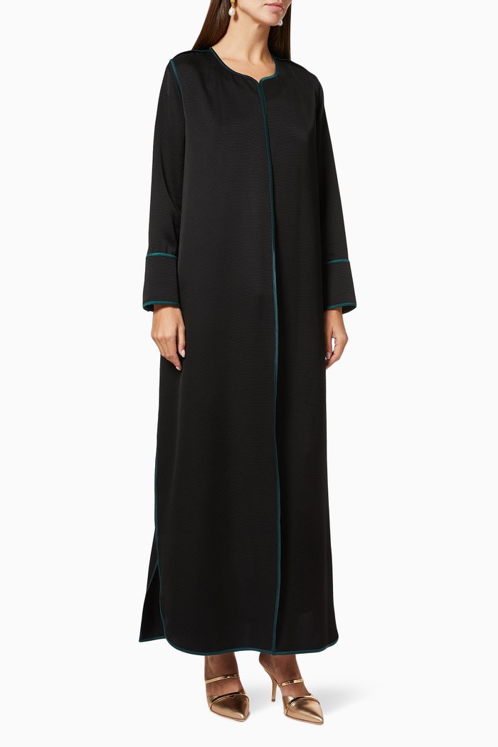

Ribbed Abaya with Piping in Japanese Crepe, Black