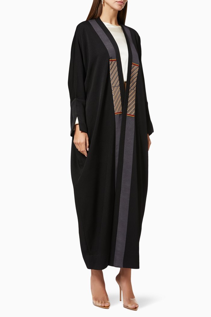 

Abaya with Patterned Band in Japanese Crepe, Black