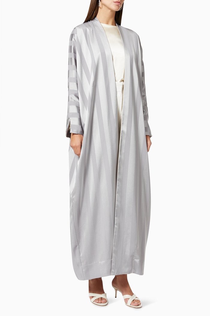 

Stripes Abaya in Crepe Satin, Grey