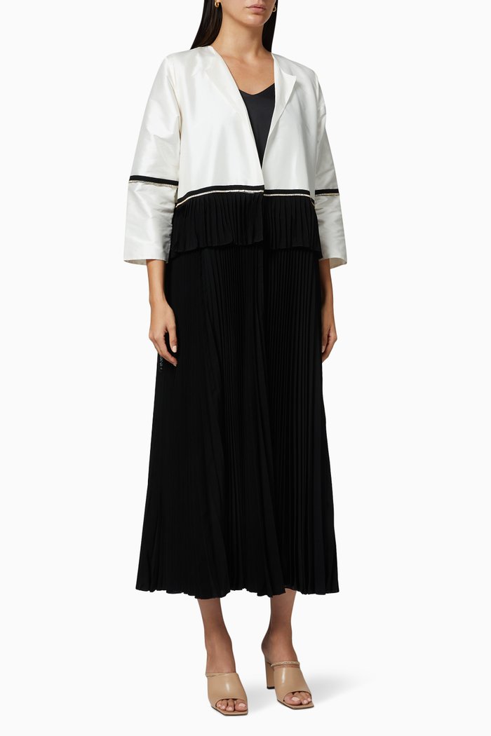 

Pleated Fringe Abaya, Black