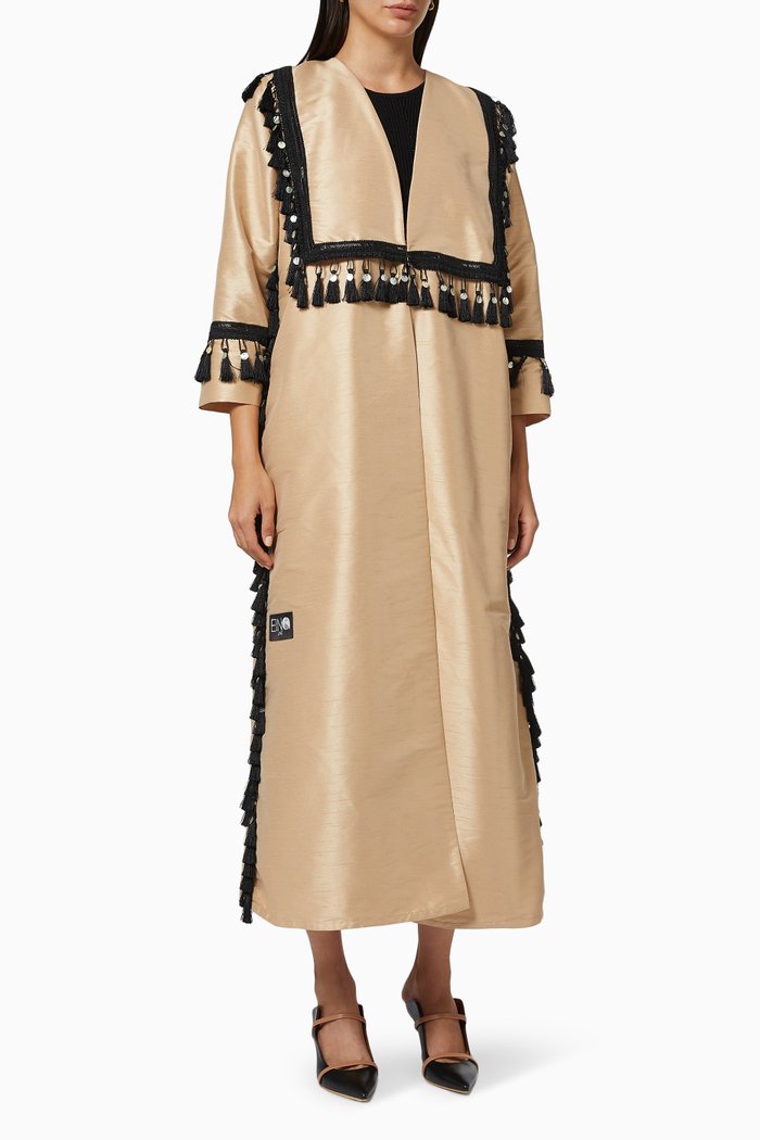 

Monotone Abaya with Beaded Tassel, Neutral