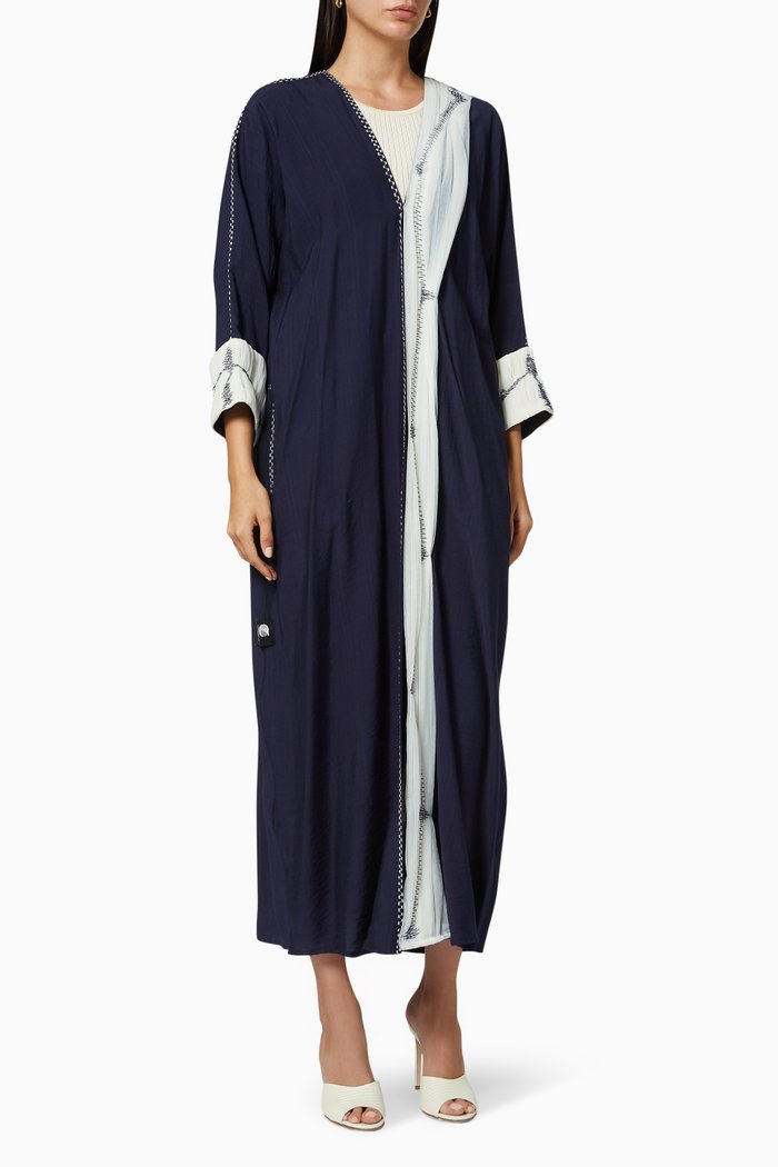 Colour Block Embroidered Abaya, Blue