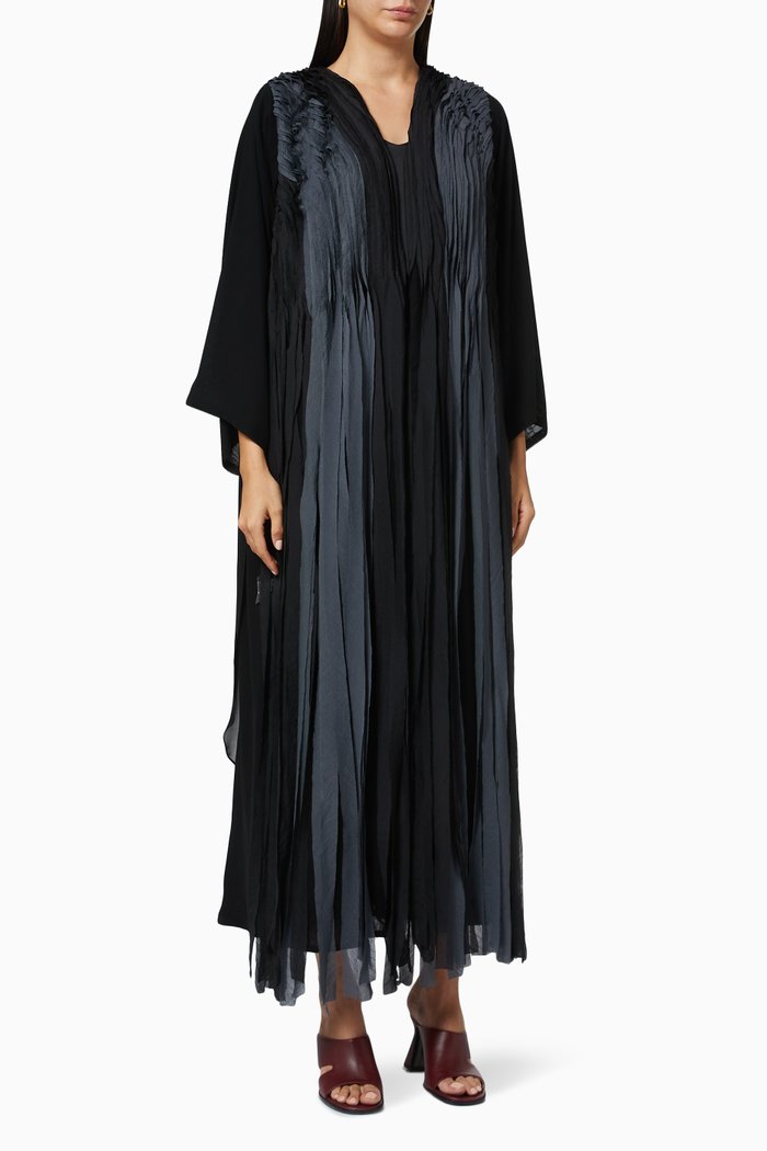 

Colour Block Fringe Abaya, Black