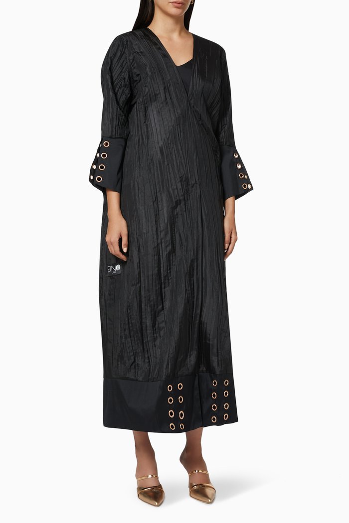 

Textured Abaya with Metal Eyelet, Black