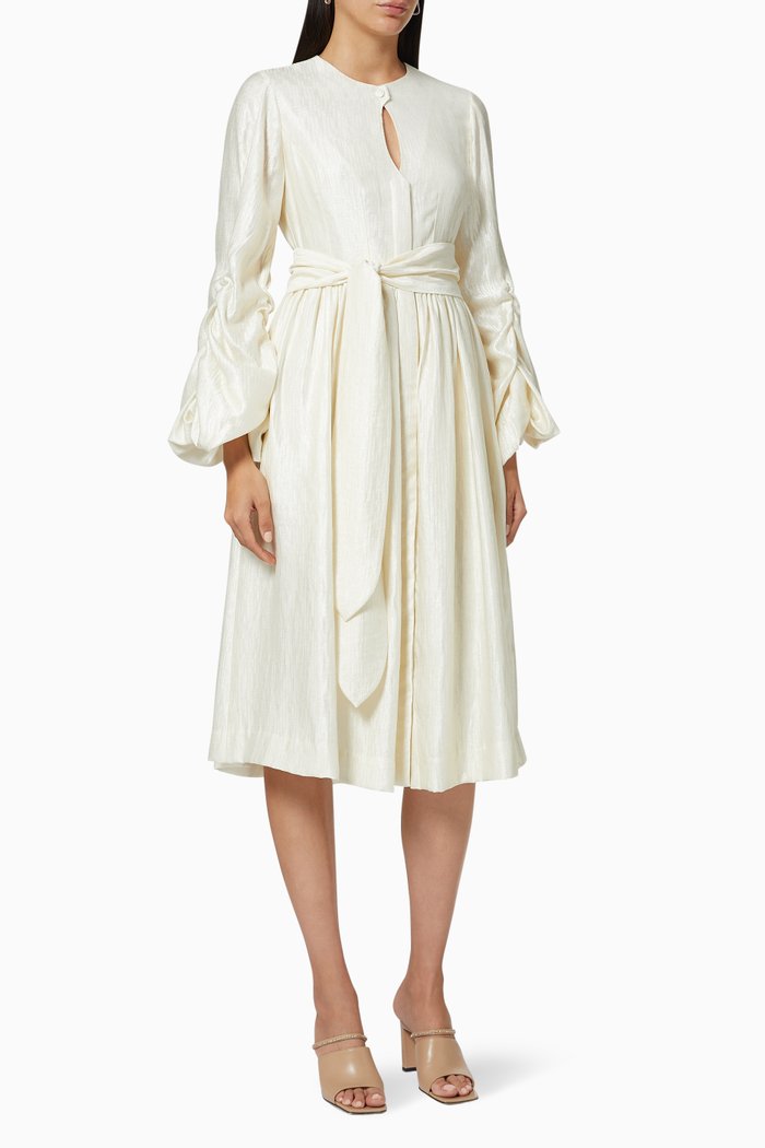 

Midi Shirt Dress in Rayon Blend, White