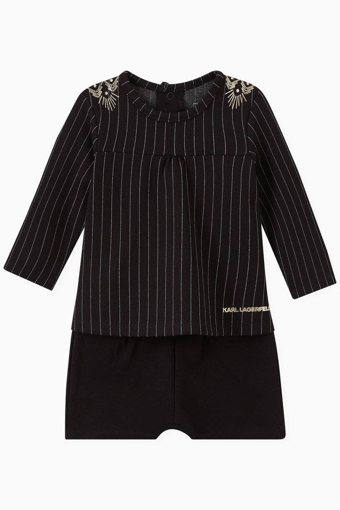 

Striped Top & Logo Tape Shorts Set in Milano Jersey, Black