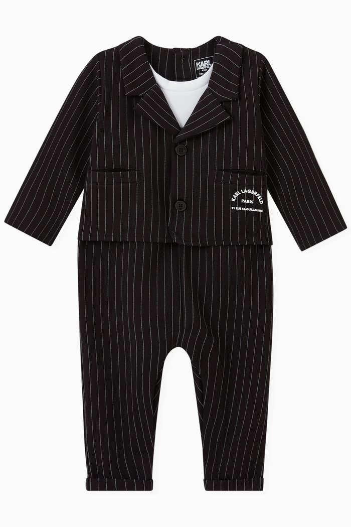 Karl Lagerfeld Striped Romper in Cotton, Black