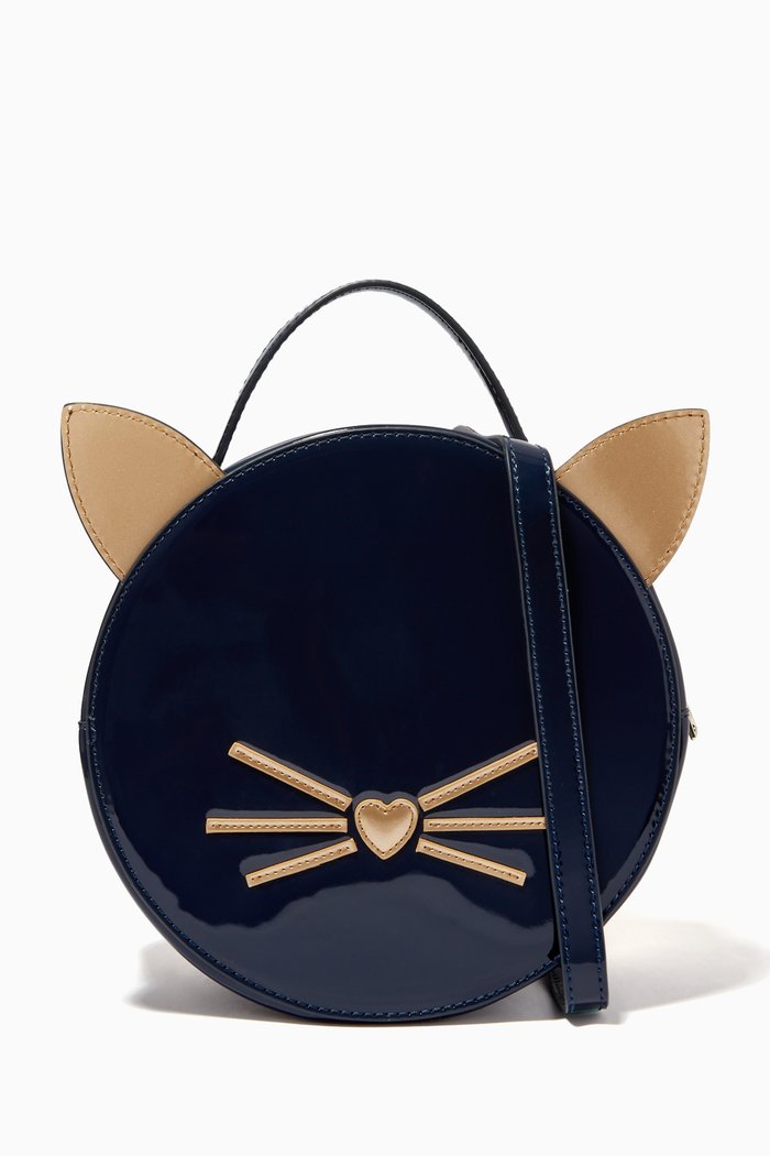 

K/Cat Ears Crossbody Bag in Faux Patent Leather, Blue