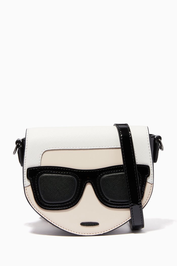 

Glossy Karl Crossbody Bag in Faux Leather, Black