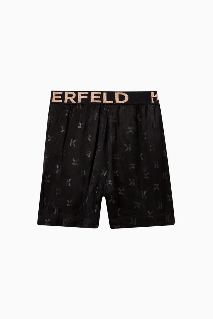 Karl Lagerfeld Monogram Shorts in Viscose Twill, Black