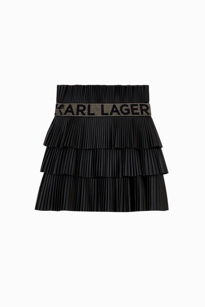 

Karl Lagerfeld Logo Tape Pleated Skirt in Nylon, Black