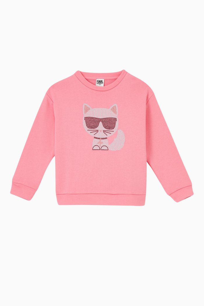 

K/Choupette Studded Sweatshirt in Jersey, Pink