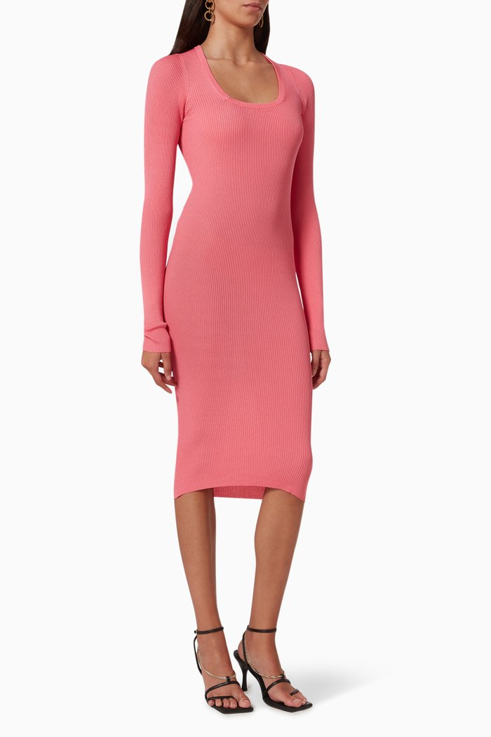 

Serena Midi Dress in Rib-knit Viscose, Pink