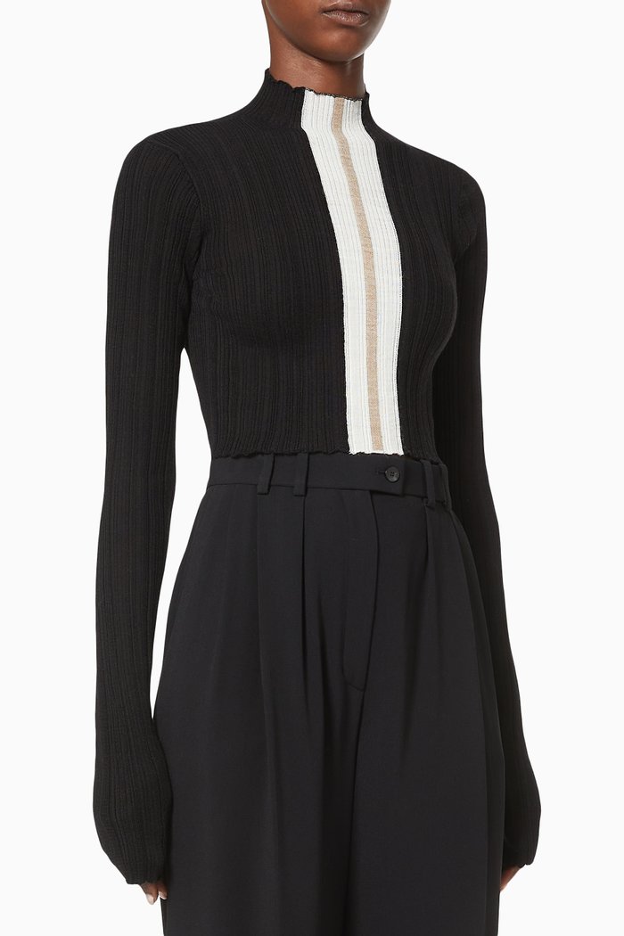 

Cropped Top in Ribbed Wool Blend, Black
