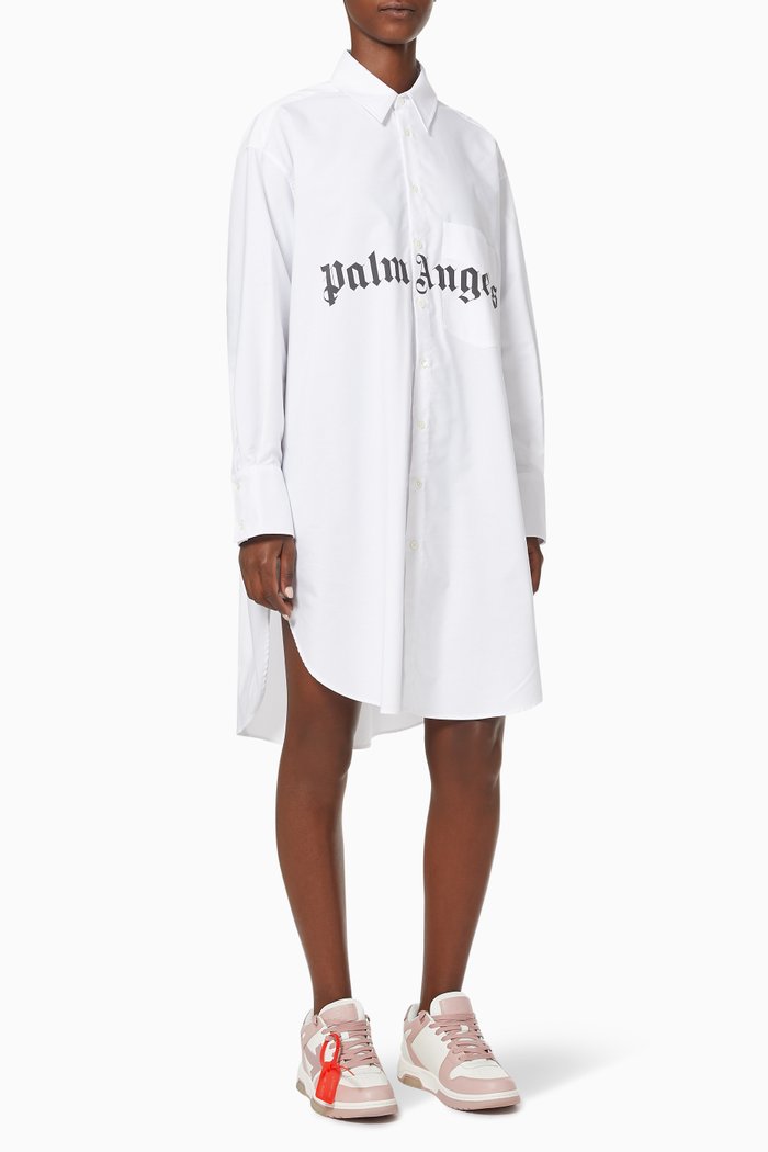 

Logo Shirt Dress in Cotton Blend Poplin, White