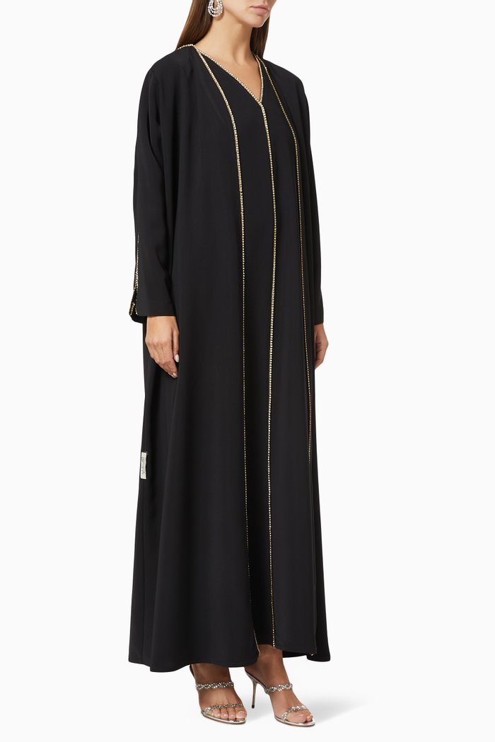 

Crystal Trim Abaya Set in Crepe, Black