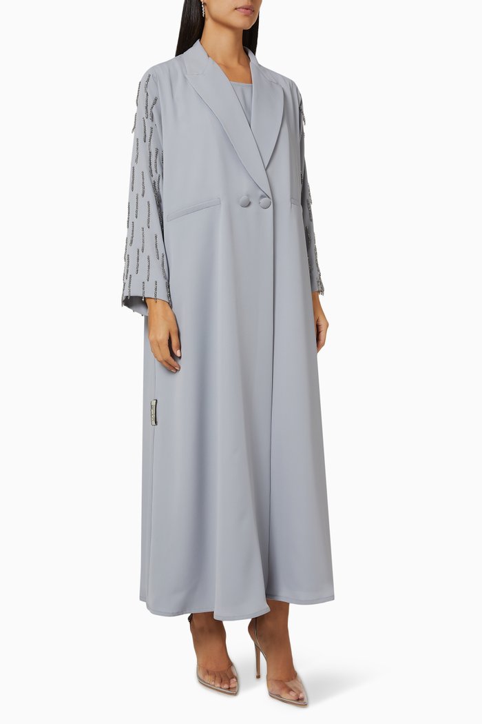 Crystal Trim Abaya Set in Crepe, Blue