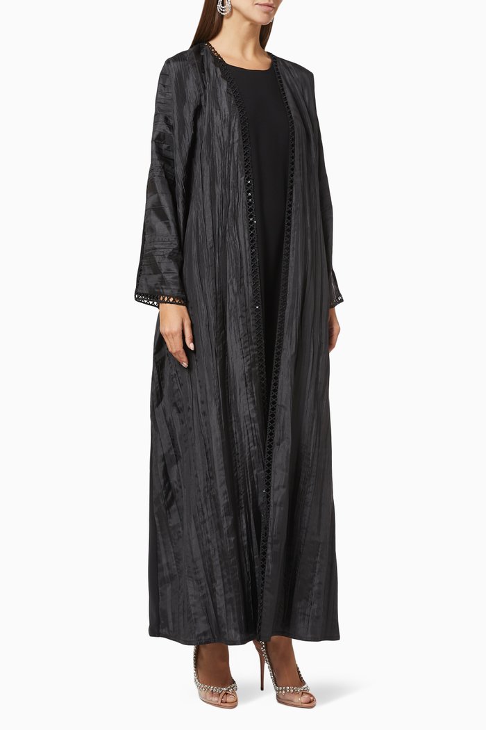 

Hand Work Embroidered Abaya Set in Crepe & Silk, Black