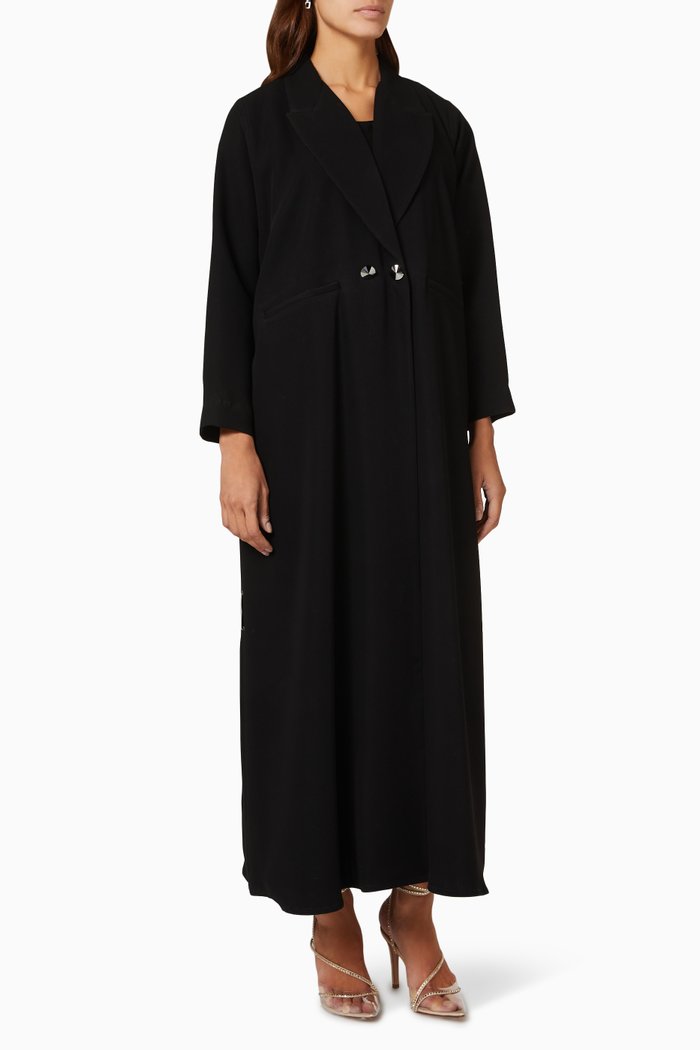 

Crystal Embellished Abaya Set in Crepe, Black