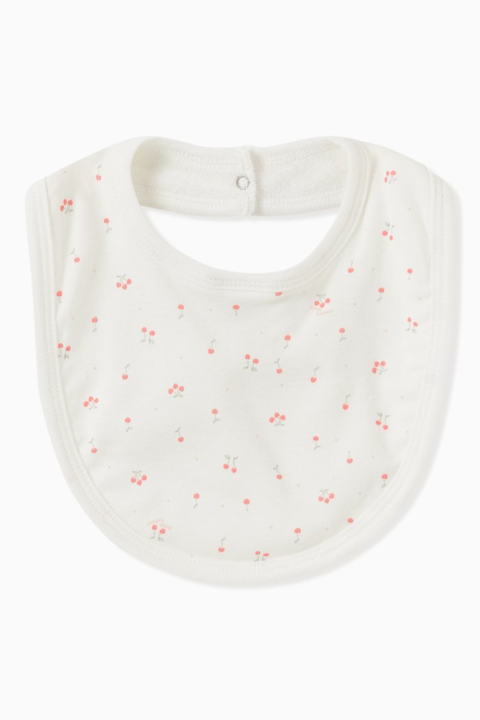 

Cherry Print Bib in Organic Cotton, White