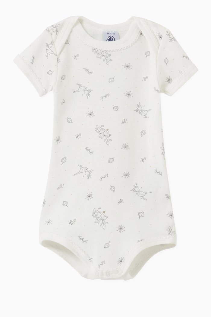 

Bird Print Bodysuit in Organic Cotton, White