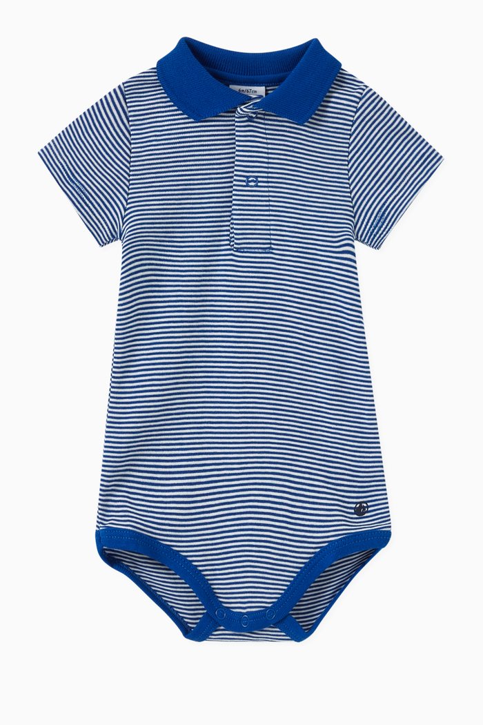

Polo Shirt Collar Bodysuit in Cotton, Blue
