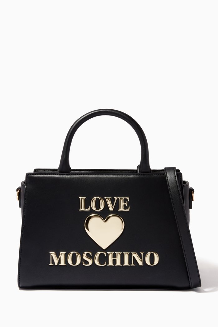 

Heart Logo Top Handle Bag in Faux Leather, Black