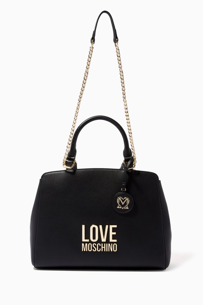 

Logo Top Handle Bag in Faux Leather, Black