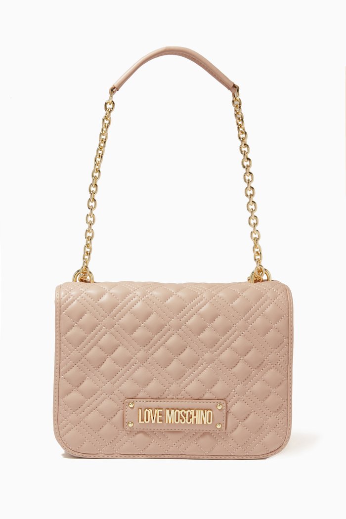 

Quilted Shoulder Bag in Faux Leather, Neutral