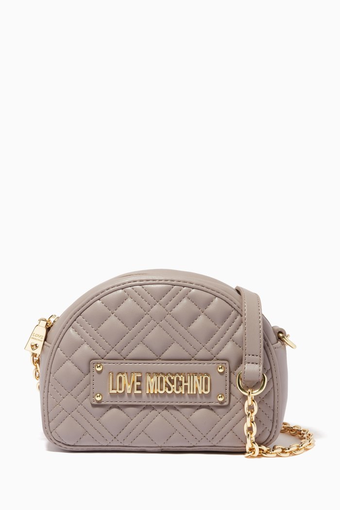

New Shiny Quilted Shoulder Bag in Faux Leather, Grey