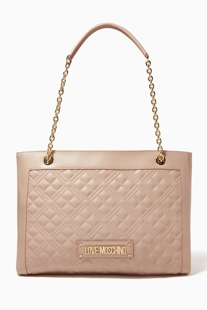 

Tote Bag in Quilted Faux Leather, Neutral