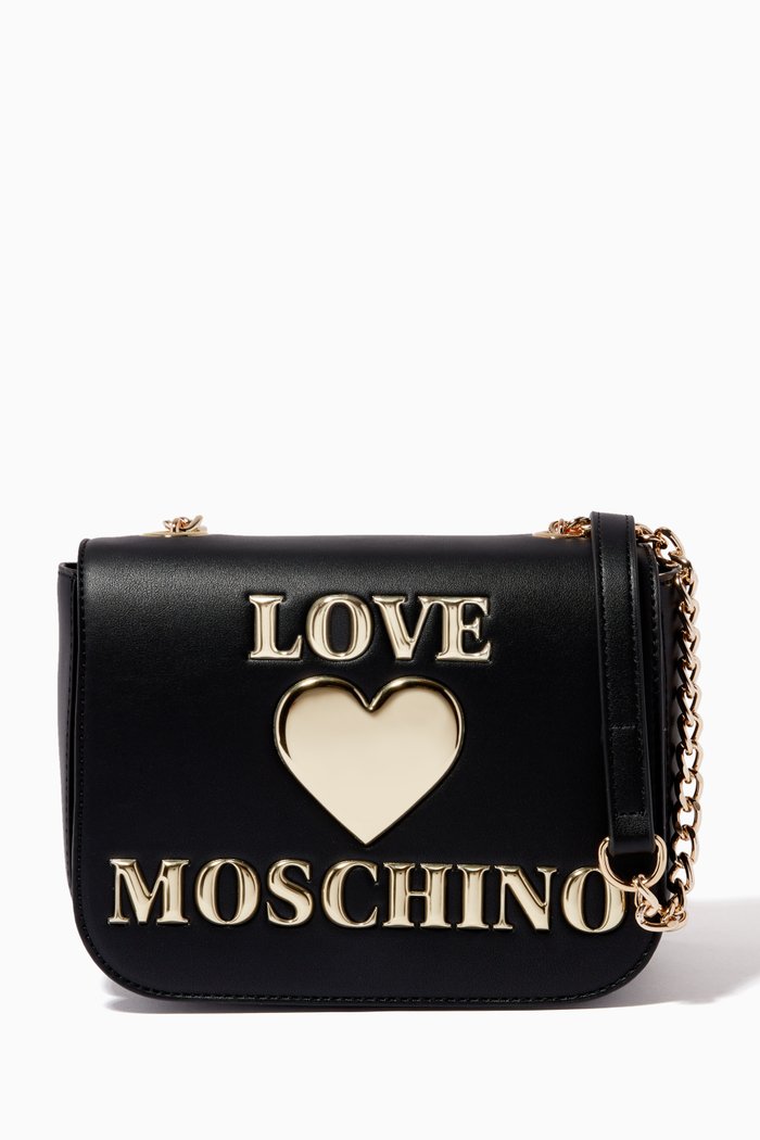 

Shoulder Bag Shiny Padded Heart in Faux Leather, Black