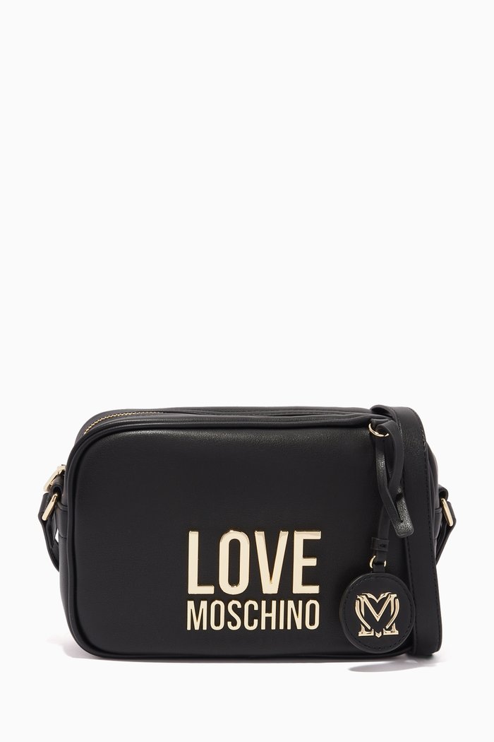 Logo Camera Bag in Faux Leather, Black