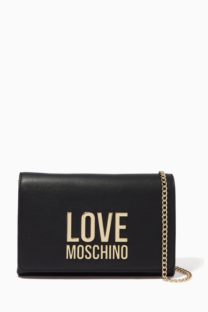 

Metal Logo Cross-body Bag in Faux Leather, Black