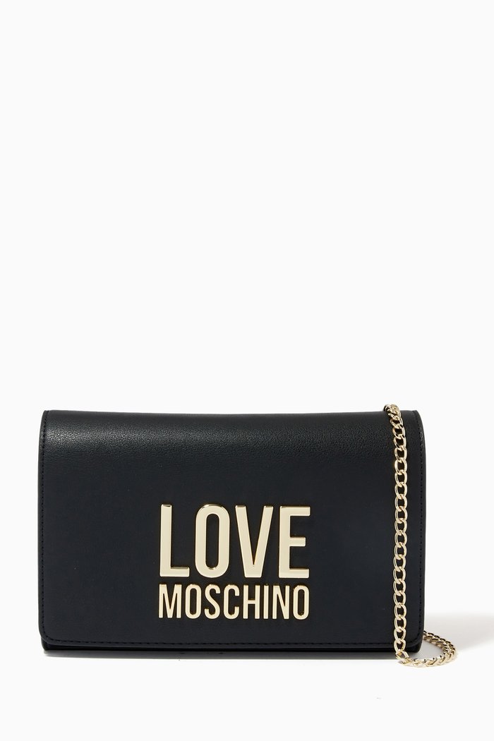

Metal Logo Cross-body Bag in Faux Leather, Black