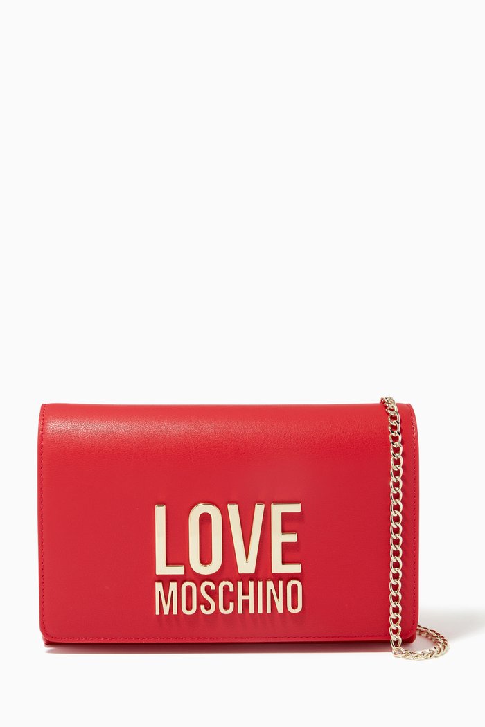 

Metal Logo Cross-body Bag in Faux Leather, Red