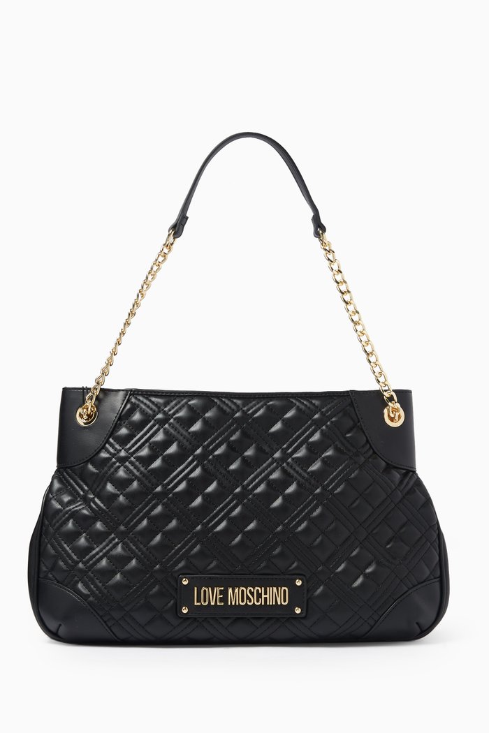 

Logo Quilted Crossbody Bag in Faux Leather, Black