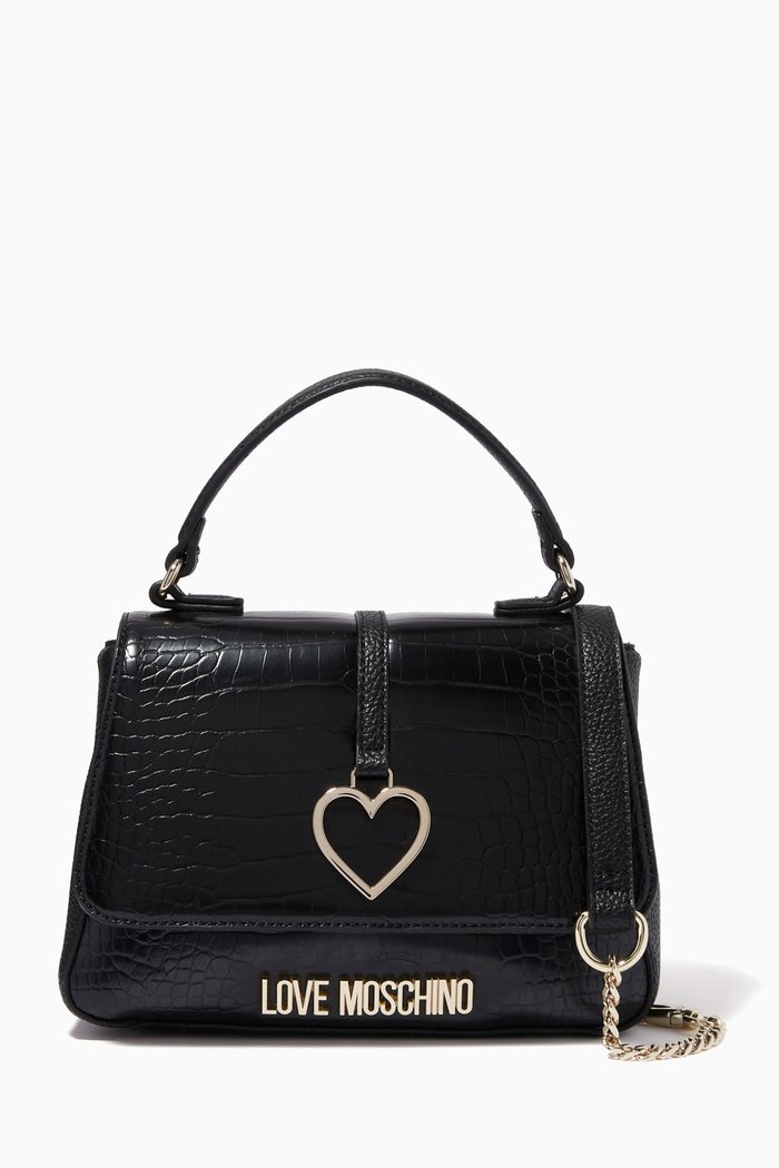 

Mini Logo Top Handle Bag in Faux Leather, Black